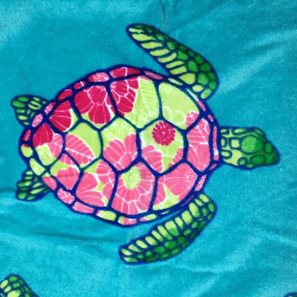 x2 Cynthia Rowley Sea Turtle Beach Towel Set Hawaiian Tropical Floral Turquoise